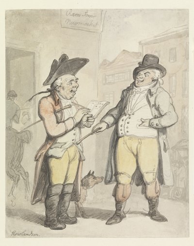 A Bookmaker and His Client Outside the Ram Inn, Newmarket by Thomas Rowlandson